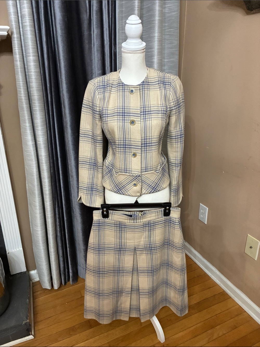 Classic Beige Plaid Women's Skirt - Tailored A-Line